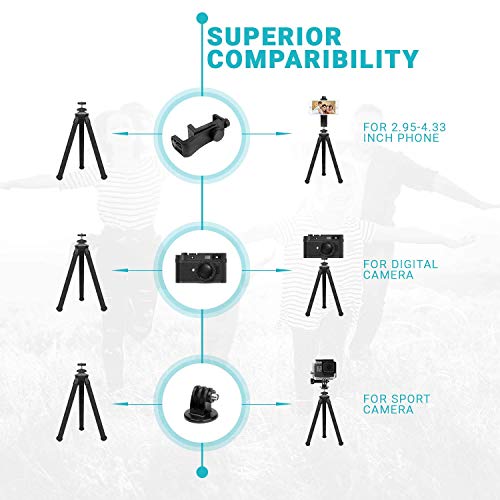 Socialite Flexible Camera Tripod - Bendable 12Inch Mini Tripod Stand W/Rotating Cell Phone Mount For Smartphone - Compatible With Iphone, Android, Dslr, Go Pro, Nikon, Canon, Sony Digital Cameras #TOP5