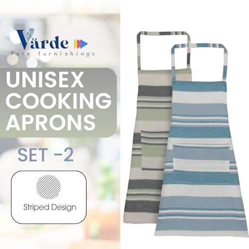 Image of Unisex Cooking Aprons | Waterproof Apron | Striped Design with 2 Front Pockets & Adjustable Neck Strap | Durable, Oil & Stain Resistant | Chef Apron for Cooking