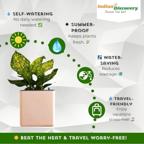 Image of Indian Discovery Self Watering Tabletop Planter| Flower Pots for Home, Terrace, Balcony, Vertical Garden Decor Flower Pots(1 PC, Peach, Square) |6 Inch UV-Resistant Plastic Plant Pots