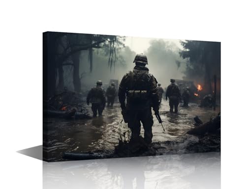 Toile tactique de soldats TISHIRON habillage de mur vide tableau militaire encadre 45 cm