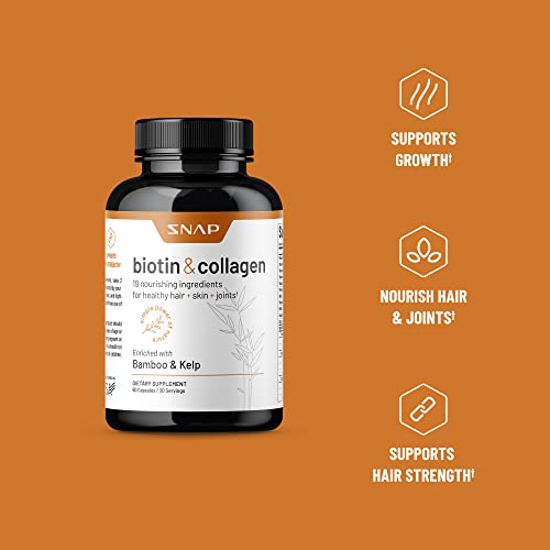 Collagen Biotin Capsules Hair Nails And Skin Vitamins For Women, Supplements For Hair Growth & Joint Support, Vitamins For Women Collagen And Biotin, Keratin, Vitamin B7, Bamboo, Kelp (60 Capsules) #TOP1