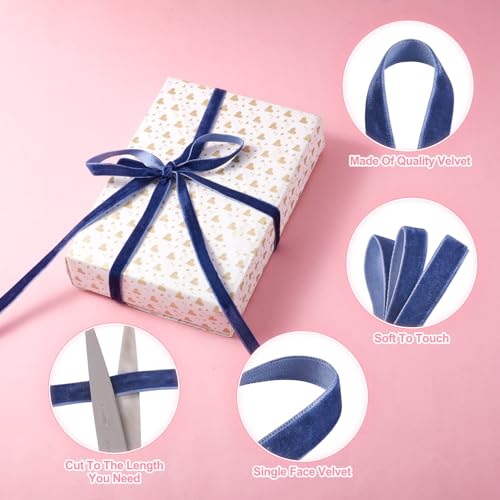 PH PandaHall PandaHall 30 Yards Single Face Velvet Ribbons Green Blue Velvet Ribbon 3/8 Inch Satin Ribbon for Gift Wrapping Hairbow Making Party Wedding Decor,9.5~10mm - Image 4