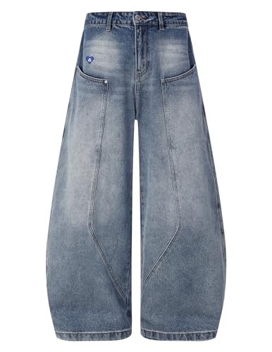 Aelfric Eden Seam Panel Baggy Barrel Jeans Washed Streetwear Retro Denim Pants Trouser Blue 30