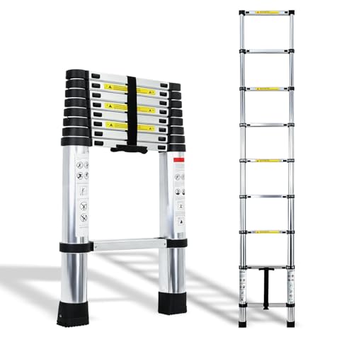 Escalera telescópica de 2,6 m de acero inoxidable, ligera y versátil para uso doméstico, portátil y fácil de guardar. Adecuado para trabajos en el techo y el uso al aire libre
