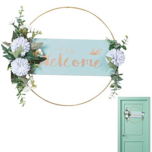 Spldsun Ghirlanda di fiori artificiali, ghirlanda in metallo, Corona di Benvenuto Pianta Artificiale, Adatto per Pasqua, decorazione di porte, soggiorno, decorazione di matrimoni (25 cm)