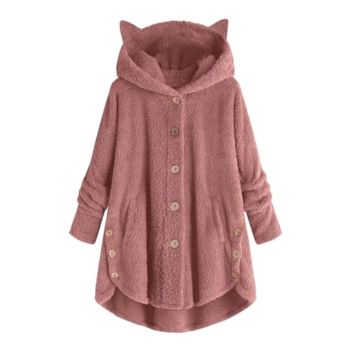 Teddyfleece Jacke Damen Flausch Warmer Wintermantel Flauschiger Cardigan Teddyjacke Fleecejacke Teddy Winterjacke Mantel Dame Rosa, XXL