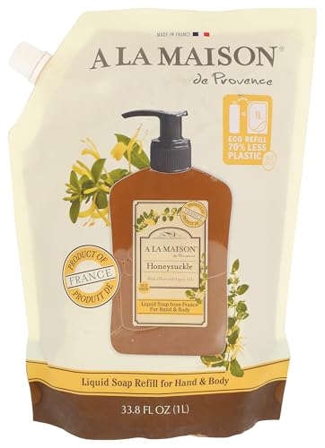 A LA MAISON Honeysuckle Natural Hand Wash Made with Essential Oils - Biodegradable Plant-Based Vegan Cruelty-Free (33.8 Fl Oz Refill Pouch)