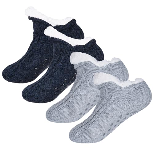 Yookat 2 Pairs Unisex Fluffy Fuzzy Warm Slipper Socks for Men Women Girls Knitted Thick Fleece Lined Grippers Non Slip Socks Soft Cozy Winter Home House Bed Floor Slipper Socks