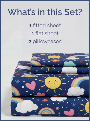 Image of Kids Full Size Rainbow Sky Bed Sheets - 4 Piece Kids Rainbow Sky Sheet Set | Rainbow Sky Themed Bedding, Ultra-Soft, Cute & Cozy, Breathable & Machine Washable, Bed Set for Boys, Girls & Teens & Cooling
