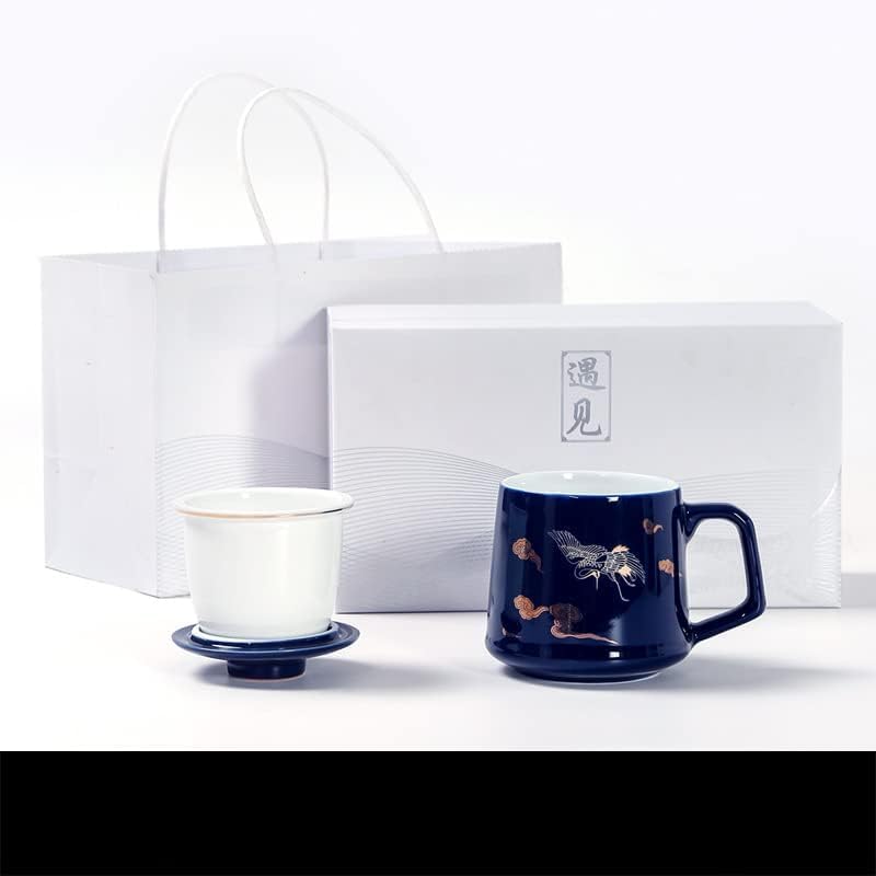 Tazza da viaggio Tazza da viaggio con coperchio Tazza da tè da viaggio con infusore e coperchio tazze grandi con manico tazza da uomo Tazza con infusore for il tè)268 ( Color : Cloud Crane (Gift box)
