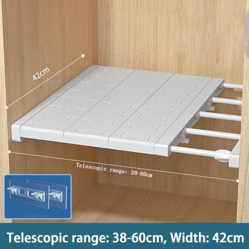 Tielag Verstellbare Regale für Schrank, Erweiterbares Einlegeböden Schrankregal, Nagelfrei Teleskop Regaltrenner für Kleiderschrank, Schrank, Küche, Badezimmer, 42cm Weit, Verstellbare Länge38-60cm