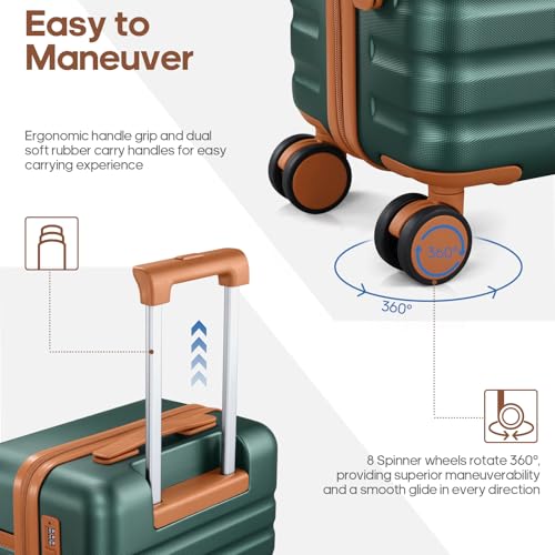 Image of UKEIN Luggage Sets 3 Piece, PC Hardside Large Luggage 24 Inch With Spinner Wheels with TSA Lock, Carry On Suitcase Set With Travel Backpack for Men (Green, 3 piece set (24inch))