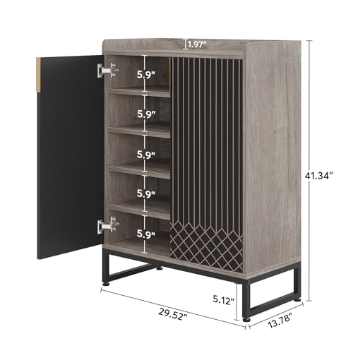 Tribesigns Shoe Cabinet with Doors, Grey 5 Tiers Shoe Storage Cabinet for Entryway, 25 Pairs Wooden Shoe Rack Cabinet, Modern Shoe Organizer Storage for Living Room, Bedroom, Hallway, Closet