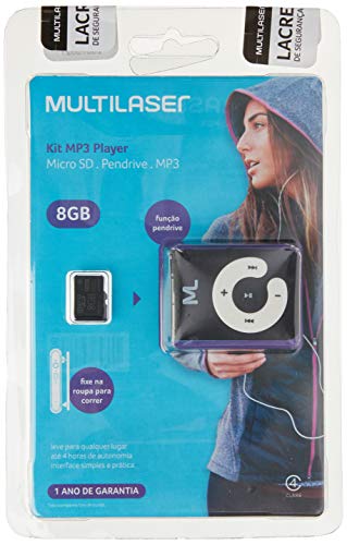 Kit Mp3 Player 80 mAh + Cartão de Memória Micro SD até 20MB/s 8GB + Cabo Micro USB Preto Multilaser