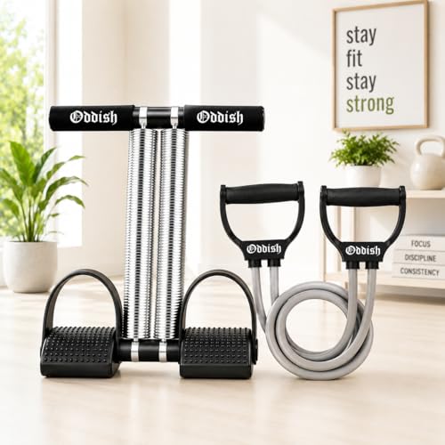 Image of ODDISH way to fitness Double Spring Tummy Trimmer with Resistance Tube | Heavy Duty Ab Exerciser Combo for Men & Women | Home Gym Equipment for Belly Fat Loss, Abs, Waist, Arms & Full Body Workout