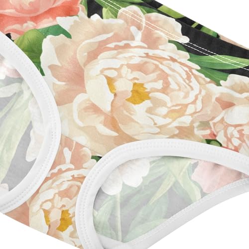 Cream Coral Peony Flowers Black Toddler Girls Underwear 2t Cotton Girl Panties Cute Flower Briefs Girls Undies4