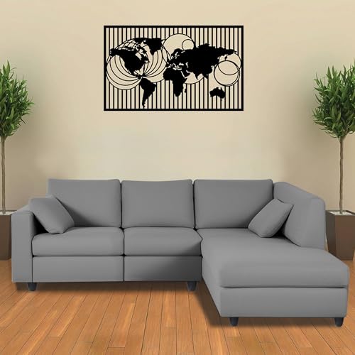 Image of Florian RHS 4 Seater L Shape Sofa Set for Living Room (Dark Grey Fabric) Premium Fabric Sofa