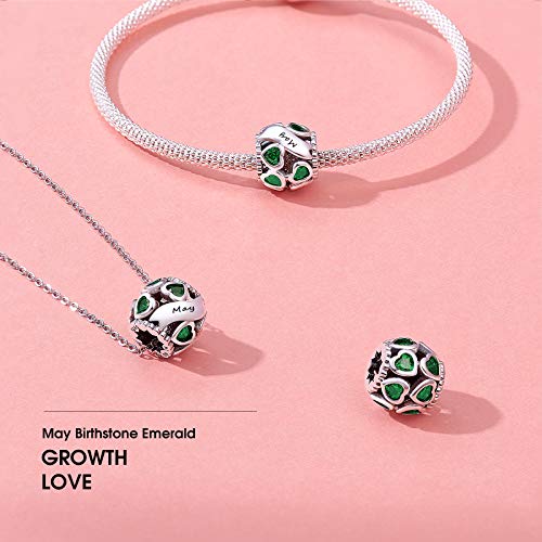 Ningan May Birthstone Charms 925 Sterling Silver Love Heart Openwork Bead For Charm Bracelets And Necklaces With 5A Cubic Zirconia, Birthday Mothers Day Jewelry Gifts Women Girls #TOP4