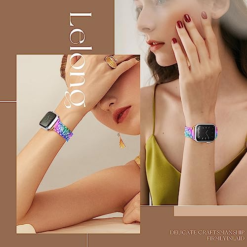 LELONG Compatible with Apple Watch Band 38mm 40mm 41mm Series 9 Series 8 7 6 5 4 3 2 1 SE Ultra, Bling Replacement Bracelet iWatch Band, Diamond Rhinestone Stainless Steel Metal Wristband Strap