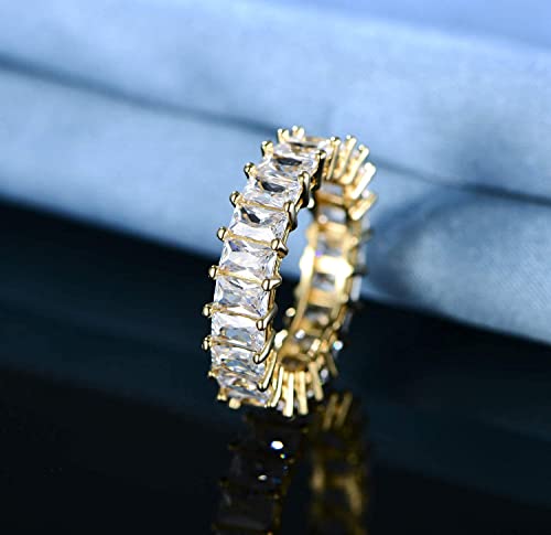 Hwojjha 14K Gold Plated Ring Cubic Zirconia Emerald Cut Eternity Ring Band For Women Men (Emerald, 6) #TOP3