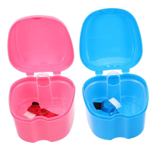 Gogogmee 2sets Travel Denture Care Kit Includes Soft Toothbrush Cup for Dentures Retainer Case Lid for Portable Use Oral