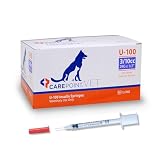 Carepoint Vet U-100 Jeringas de insulina para mascotas, 29 g x 1/2 pulgada, 3/10 cc, inyección cómoda, marcas permanentes audaces para una dosificación precisa, desechables, caja de 100