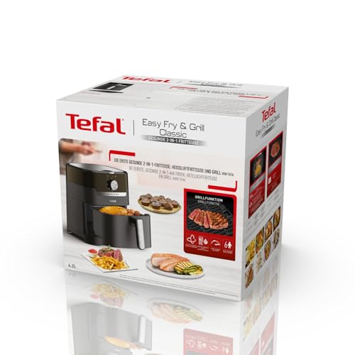 Foto von Tefal Easy Fry & Grill Classic Air Fryer XL Heißluftfritteuse & Grillfunktion – 4,6 L Fassungsvermögen, 2-in-1 Gerät, knusprig frittieren & saftig grillen, wenig Fett, für große Familien-Küche EY5018
