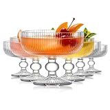 TOLASTO Verres à Cocktail Lot de 6, Coupes à Cocktail Côtelées 320 ml, Verres à Martini Vi...