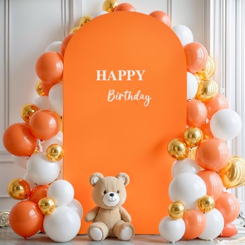 Image of 7.2FT Orange Arch Backdrop Cover, Spandex Fitted Wedding Arch Stand Covers Round Top Chiara Backdrop Cover for Thanksgiving Birthday Party Ceremony Banquet Decoration