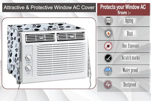 Image of The Furnishing Tree Window AC Cover for 2 Ton Capacity PVC Waterproof and Dustproof Petals Pattern Grey