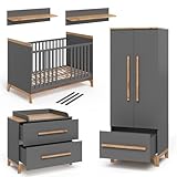 VitaliSpa Set de Chambre d'enfant Malia, Gris/chêne, Lot de 4, adapté à l’Extension avec d’Autres Meubles Malia