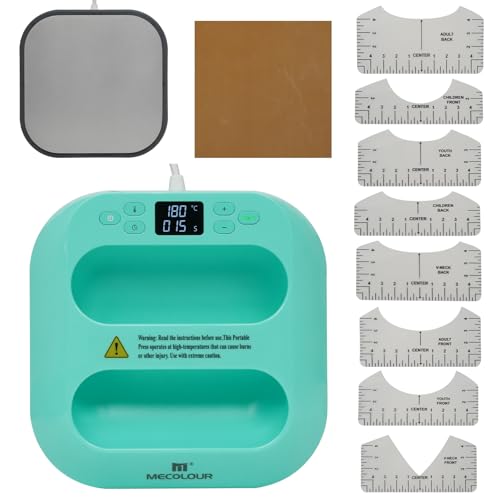 MECOLOUR Heat Press Machine for T Shirts, Portable Heat Press 9"X9" with Heat Press Mat, PTFE Teflon and 8 Pcs Tshirt Ruler Guide, Tshirt Press Machine for Sublimation, HTV, Heat Transfer 110V(Blue)