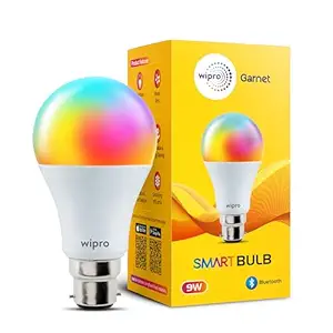 Wipro 9W Bluetooth Enabled Smart Bulb B22 | 16 million Colours | White Tunable (Warm, Neutral & Cool White) | Dimmable | App-Control | Music Sync | Schedule & Scenes | Pack of 1