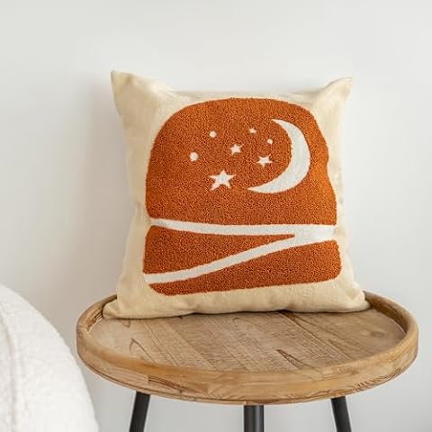 VANNCIO Farmhouse Country Accent Throw Pillow Cover, Mystic Pillow Cushion Case with Landscape Pattern for Office Car Bedroom Living Room Decor, Square 18 inches, 1PCS(Brown Moon) Cover