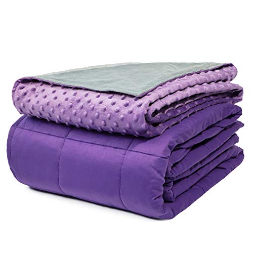 Kids Weighted Blanket with Cover (Purple Minky Cover & Purple Cotton Blanket, 41