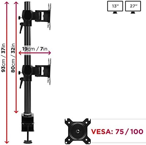 Duronic DM35V2X1 Uchwyt dwa monitory 2 ekrany 8 kg VESA 75 lub 100 monitory 13-27 cali uchwyt biurkowy kolor czarny