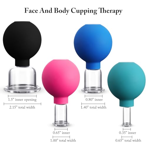 Image of BBTO 4 Pcs Glass Facial Cupping Set Silicone Vacuum Suction Massage Cups Skin Tightening Therapy for Face Body Eyes Back Shoulder Pain(Multicolor)