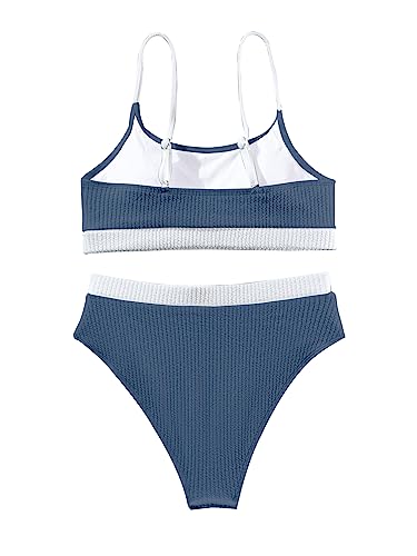 Image of Lilosy High Waisted Tummy Control Ribbed Bikini Crop Top Brazilian Swimsuit Set 2 Piece