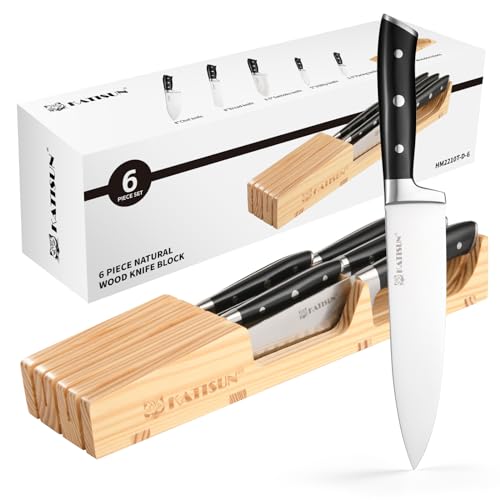 In-Drawer Knife Block with 5 Pieces Knives, Bamboo Knife Drawer