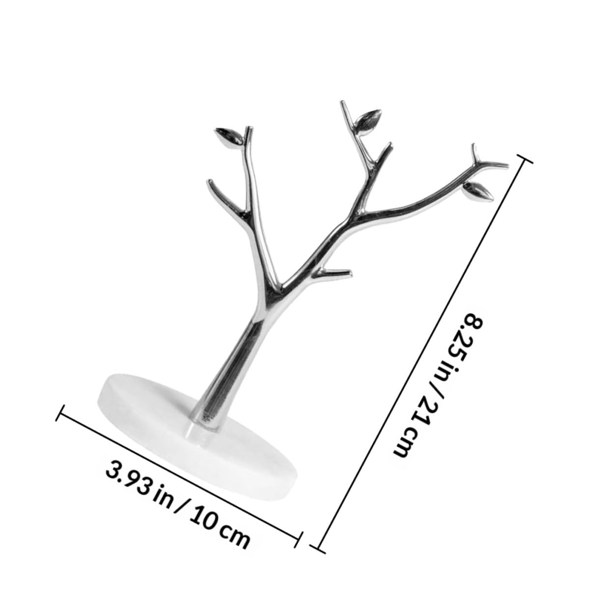 PLAFOPE Expositor de Joyas Organizador para Pendientes y Anillos en Forma de Árbol Base de Mármol Plata Perchero Creativo para Uso Personal y