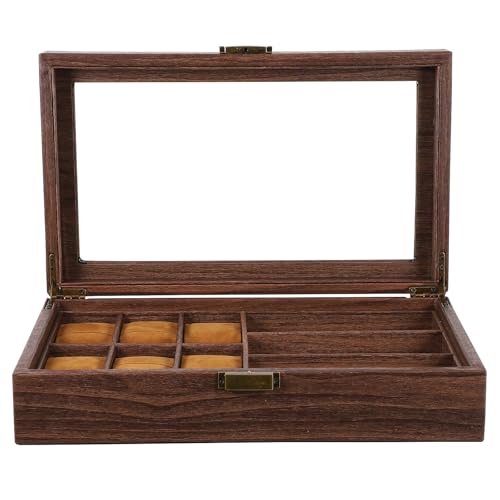 Uonlytech Caja Organizadora para Almacenamiento Seguro de Madera 6 Compartimentos de Relojes y Gafas y 3 Ranuras Estilo Retro de Moda para Reloj para Gafas