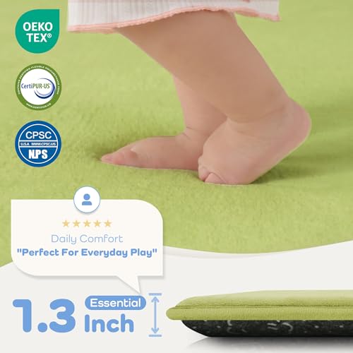 Image of 1.3 inch Thick Baby Floor Play Mat 50x50, Basic Padded Foam Mat for Tummy Time Crawling, Non Slip Cushioned for Babies Toddlers Infants Kids (Light Green)