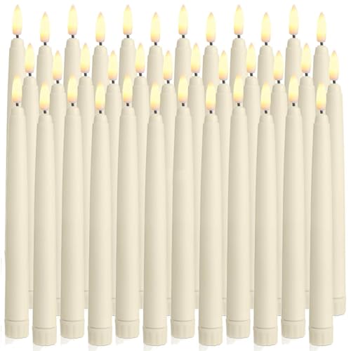 Image of Baquler 36 Pcs Flameless Taper Candles LED Taper Candles Flickering Bulk Ivory LED Candlestick for Easter Wedding Church Halloween Christmas Party Decor Table Centerpiece, 8.5 in, No Batteries