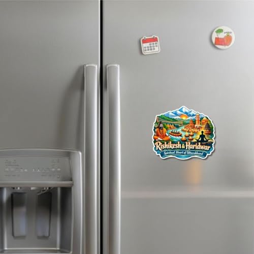 Image of Apna Gift Wooden Fridge Magnet Sticker for Refrigerator Door| Multipurpose Office Magnet for Home Kitchen Decor| Souvenir Gift Travel Memory Fridge Decoration| 4 x 3 Inch Magnet (Rishikesh & Haridwar)