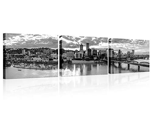 TUMOVO Portland Skyline - Lienzo decorativo para pared, diseño de paisaje urbano, color blanco y negro