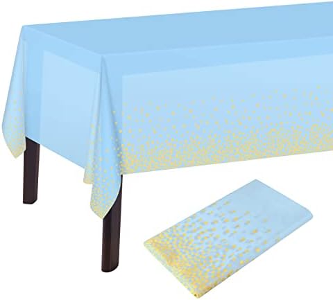 ELECLAND Blue and Gold Tablecloth Plastic Blue Tablecloth 137x274cm Gold Dot Confetti Table Cover Rectangular Party Table Cover for Baby Shower, Grad, Christmas, Birthday Decorations
