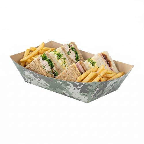 Restaurantware-Bio Tek 2 Pound Food Trays, 50 Disposable Paper Food Trays - Heavy-Duty, Greaseproof, Camouflage Paper Boats, For Snacks, Appetizers, Or Treats, Use At Parties Or Carnivals