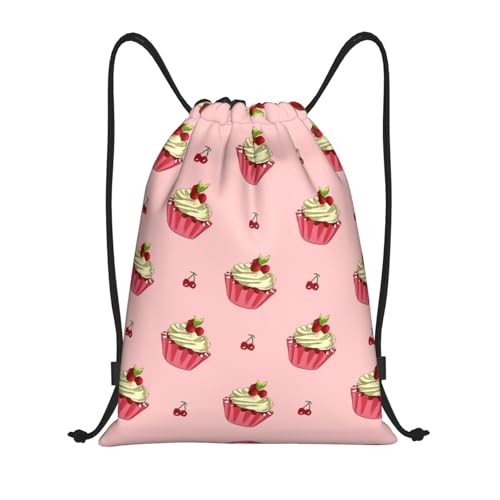 Small Gym Drawstring Bag - Lightweight Cherry Cake Print Sport Sackpack for Yoga, Travel, and Hiking - Storage Backpack