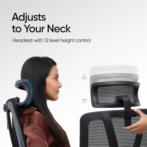Image of Frido Aeromesh Classic Ergonomic Office Chair with Headrest | Breathable Mesh Backrest, Adjustable Lumbar Support & 2D Armrests | Comfortable Computer Chair for Home, Work & Long Sitting Hours | Black