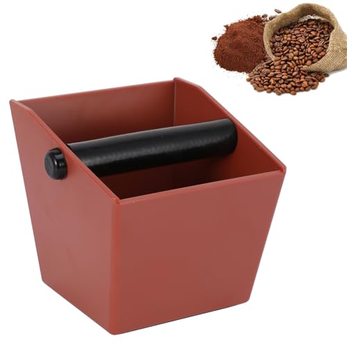 Coffee Knock Box - 0.8L Coffee Grounds Knock Box with Stainless Steel Removable Knock Bar and Non-Slip Base, Shock-Absorbent Espresso Knock Box Coffee Grounds Bin (Caramel)